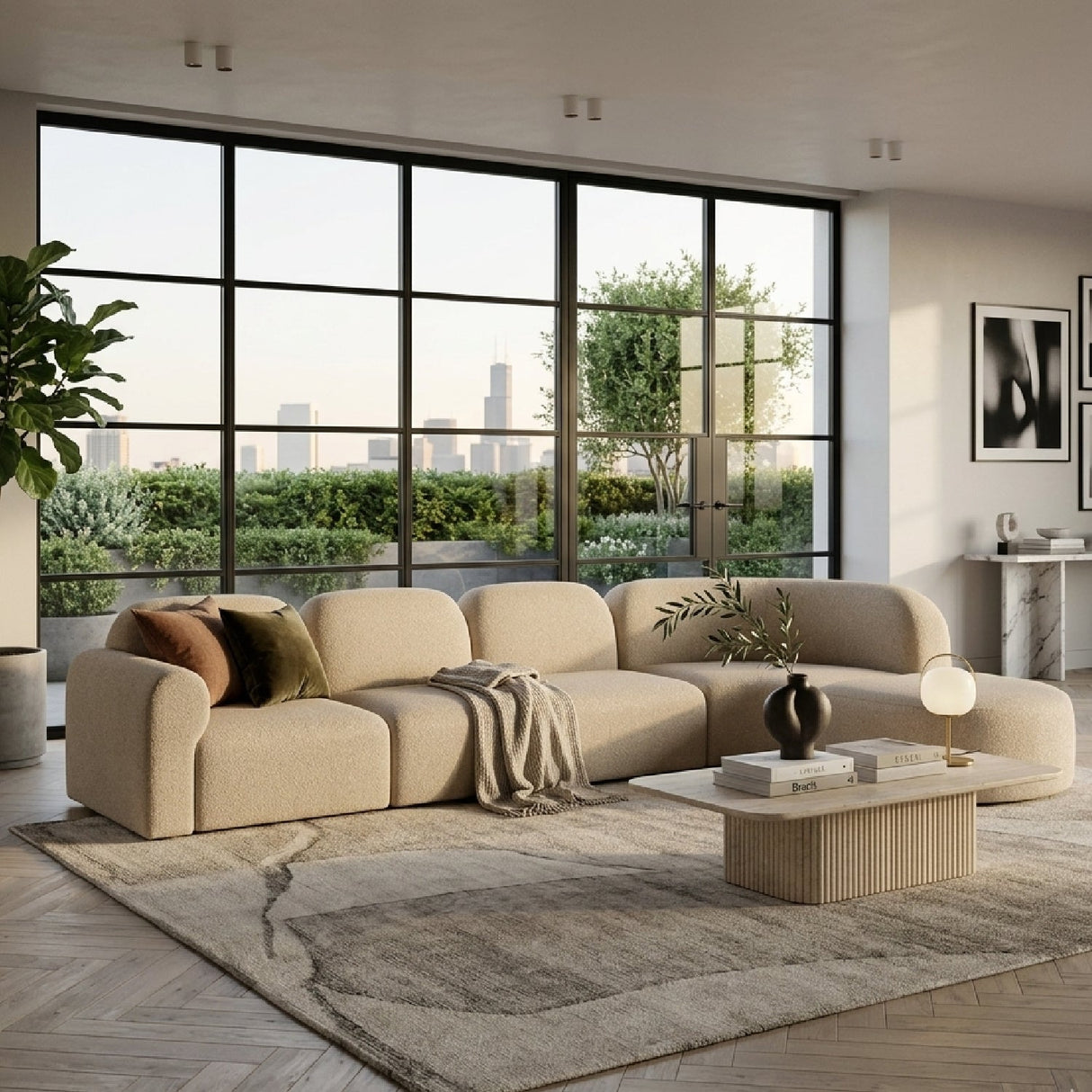 Modern European furniture - Modular Sofa Set with Semi-Circle Stool - www.oroa.com