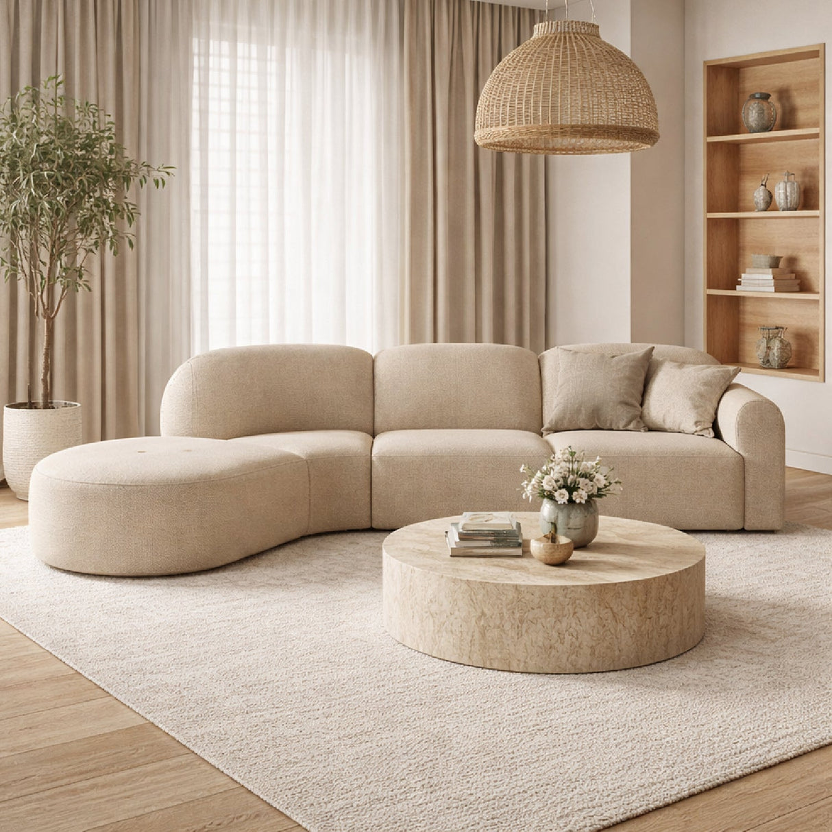 Modern European furniture - Curved Sofa with Semi-Circle Footstool - www.oroa.com