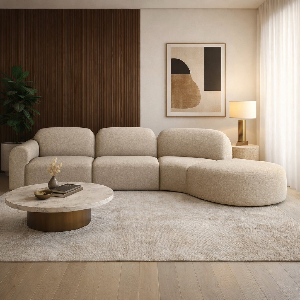 Modern European furniture - Curved Sofa with Semi-Circle Footstool - www.oroa.com