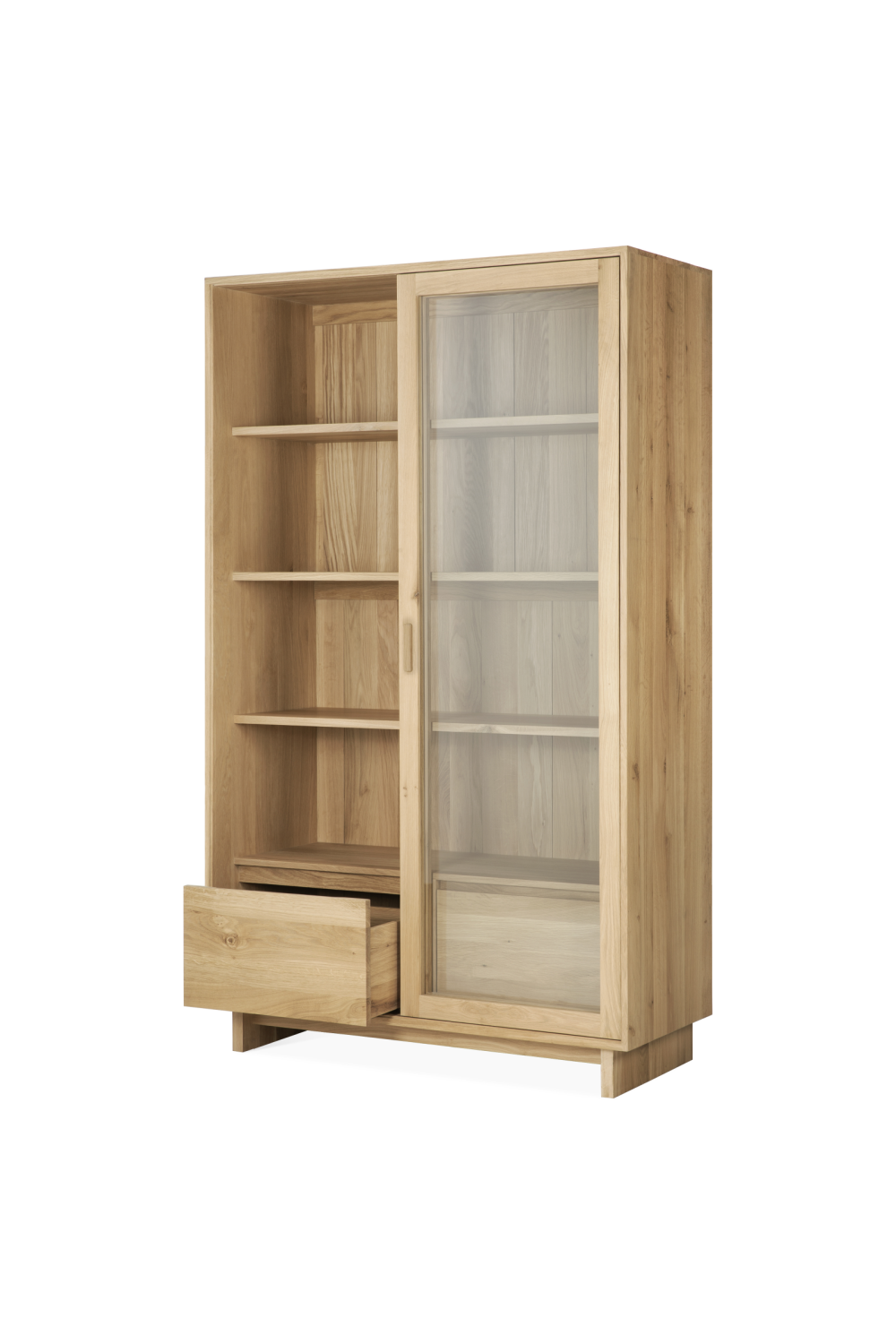 Oak Sliding Door Cabinet – Wave – oak finish angled view