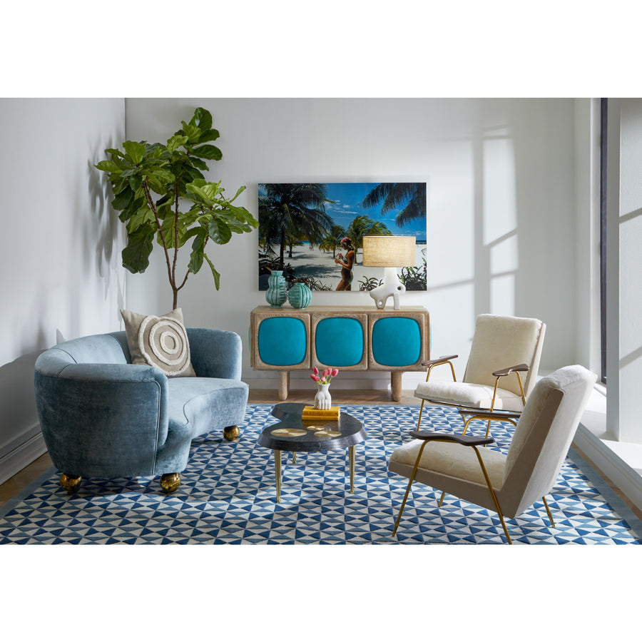 Brass Orb Feet Curved Sofa | Jonathan Adler Parker | Oroa.com