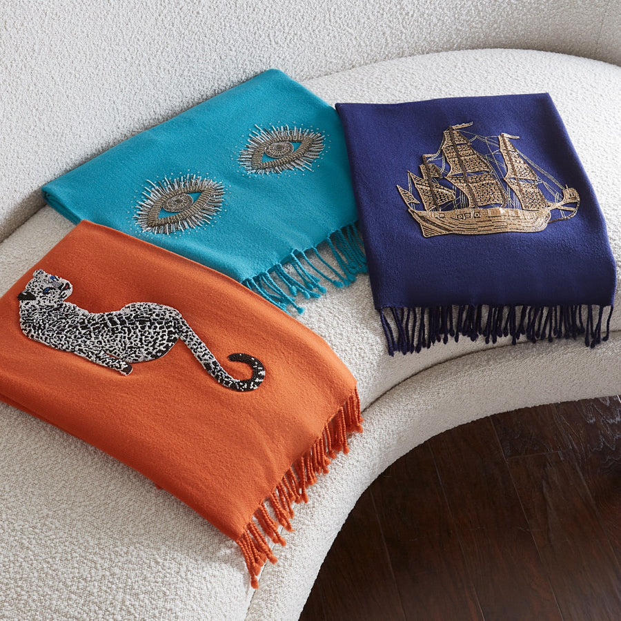 Bead Embroidered Orange Throw | Jonathan Adler Leopard | Oroa.com