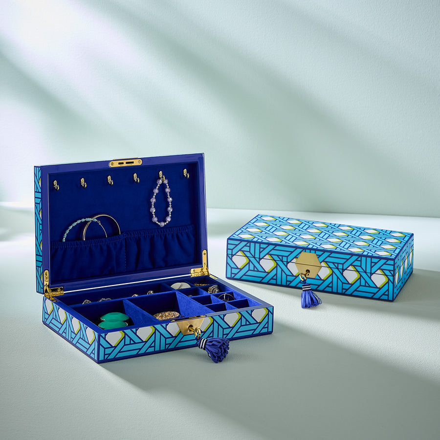 Blue Lacquer Jewelry Box | Jonathan Adler Basketweave | Oroa.com