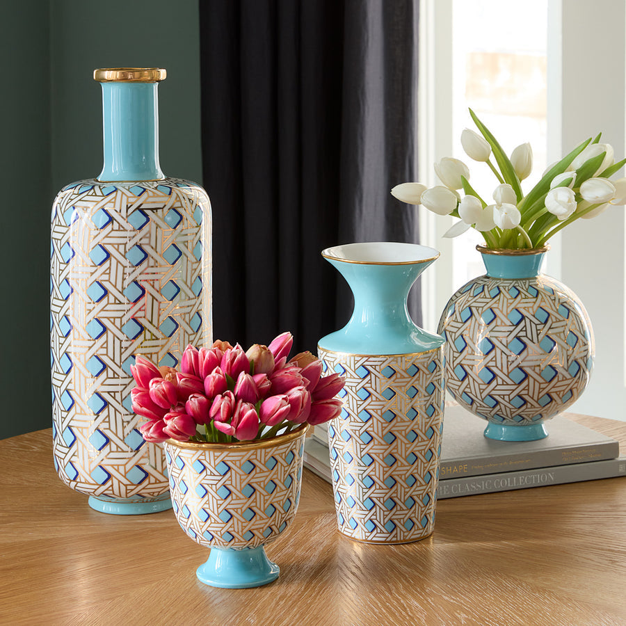 Porcelain Turquoise Round Vase | Jonathan Adler Basketweave | Oroa.com