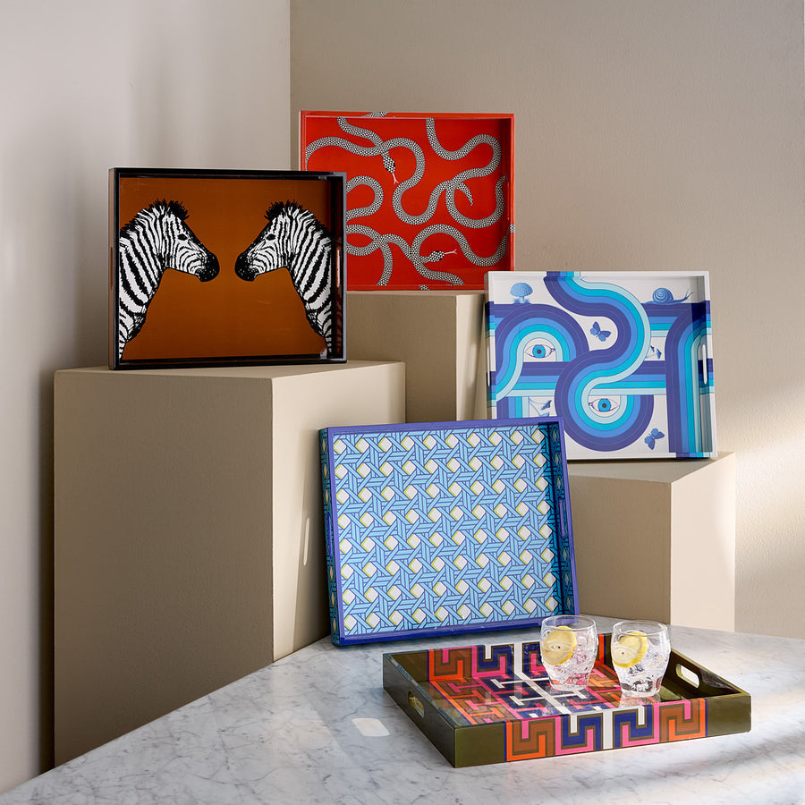 Patterned Blue Lacquer Tray | Jonathan Adler Basketweave | Oroa.com