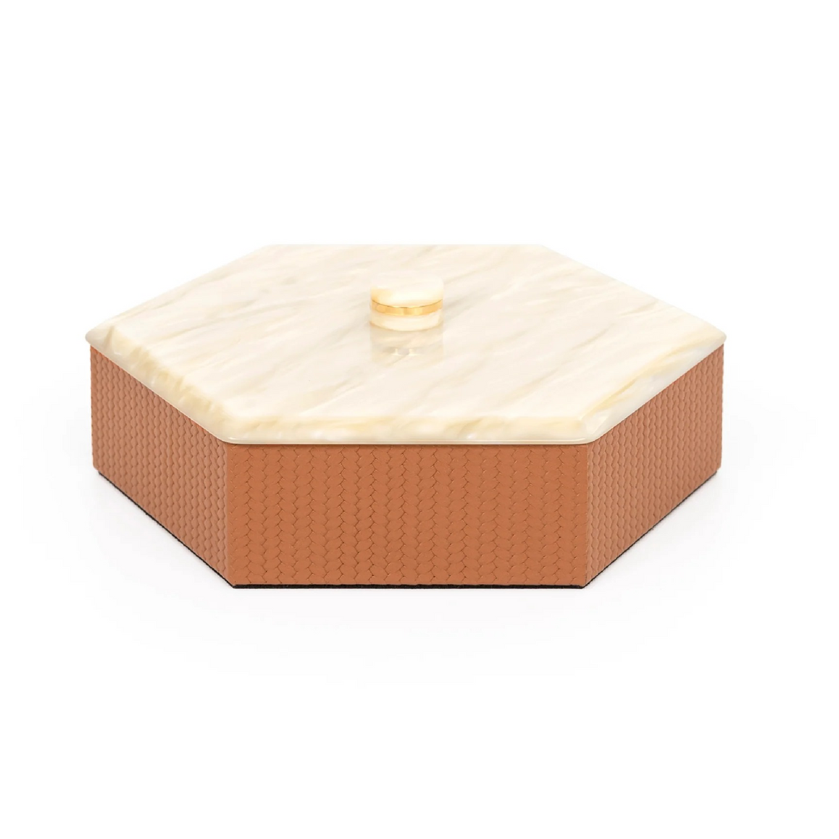 Leather Hexagonal Lidded Box | Pinetti Kelly | OROA.com