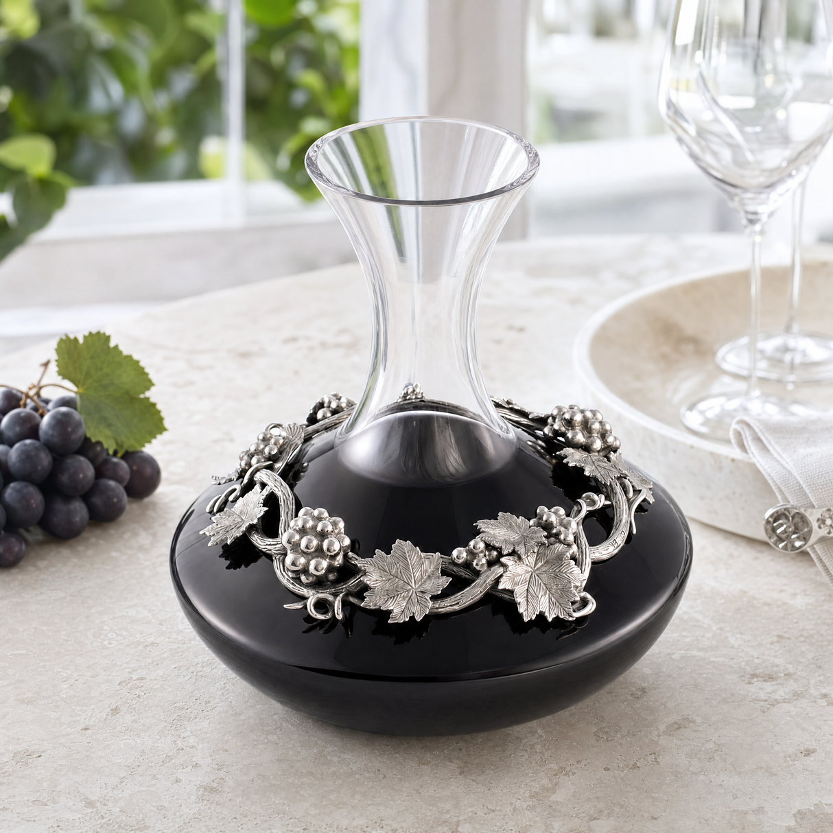 Premium Pewter & Glass Grape Wine Decanter - OROA