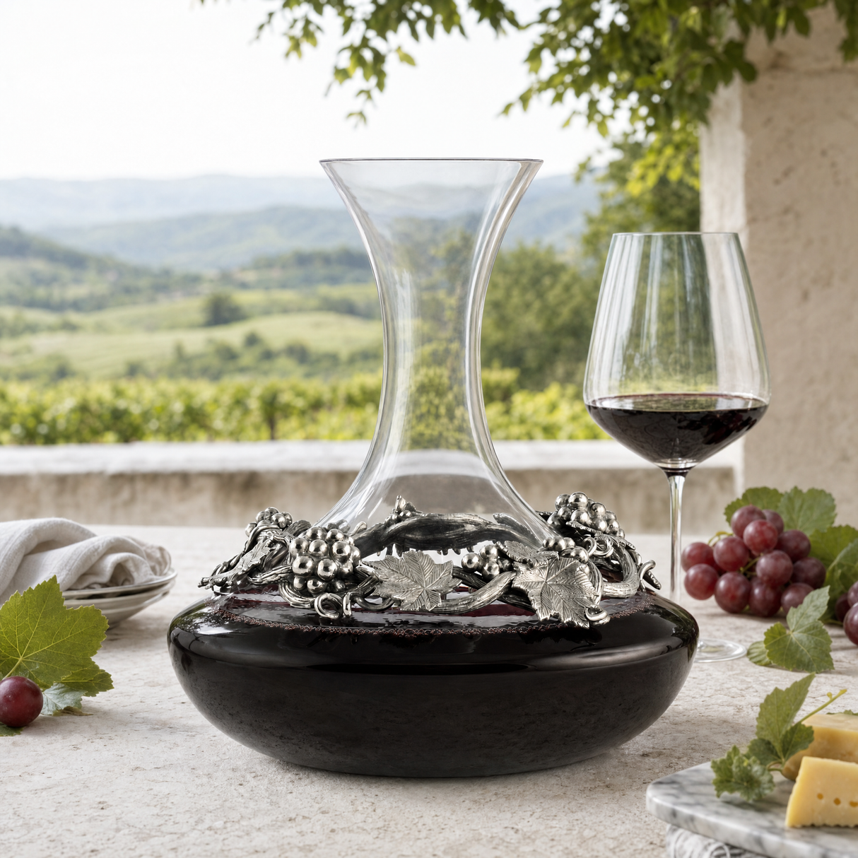Premium Pewter & Glass Grape Wine Decanter - OROA