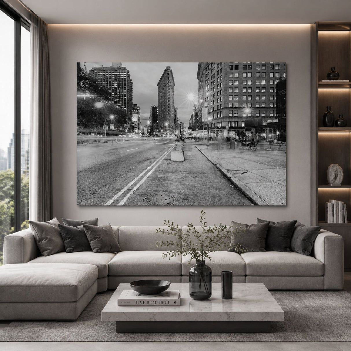 Flatiron Dusk Shot Iconic Building Monochrome photographic art print by Cobra Art, alternate view 2