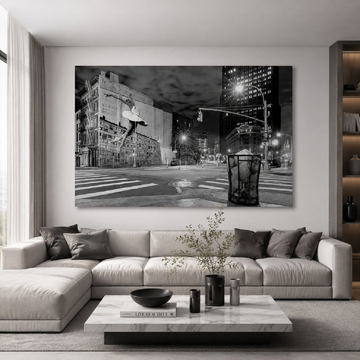 Downtown Dusk Manhattan Ballet In City Monochrome photographic art print by Cobra Art, alternate view 2