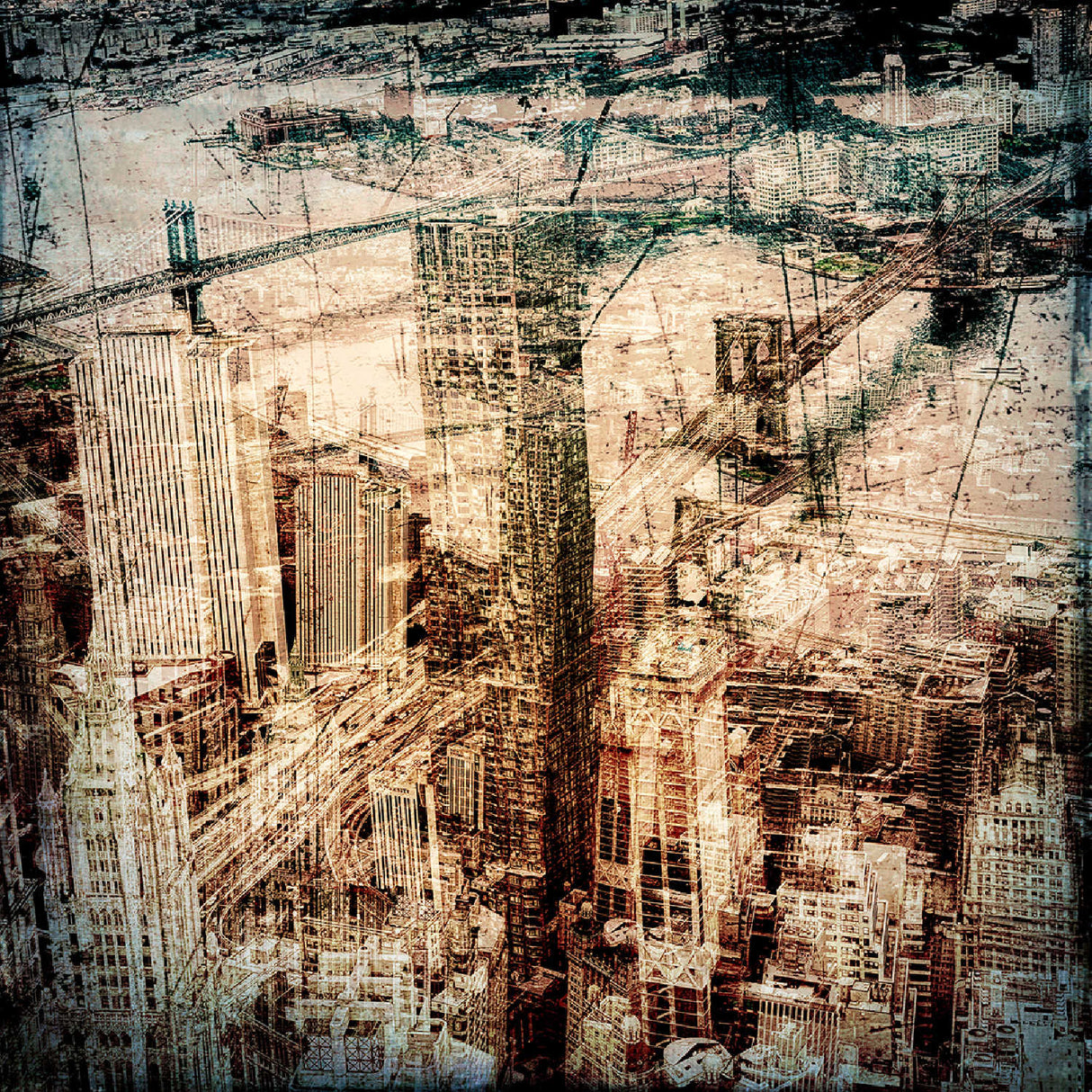 The Bridges of NY Sepia City Architecture photographic art print by Cobra Art