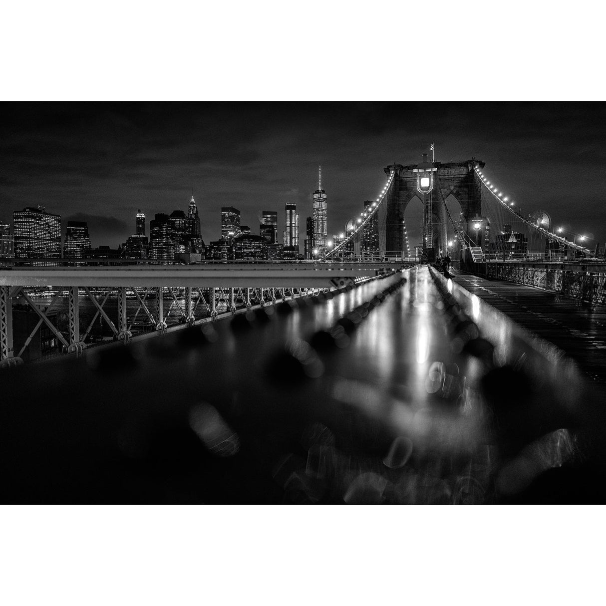 Brooklyn Bridge Night Black & White Architecture photographic art print by Cobra Art
