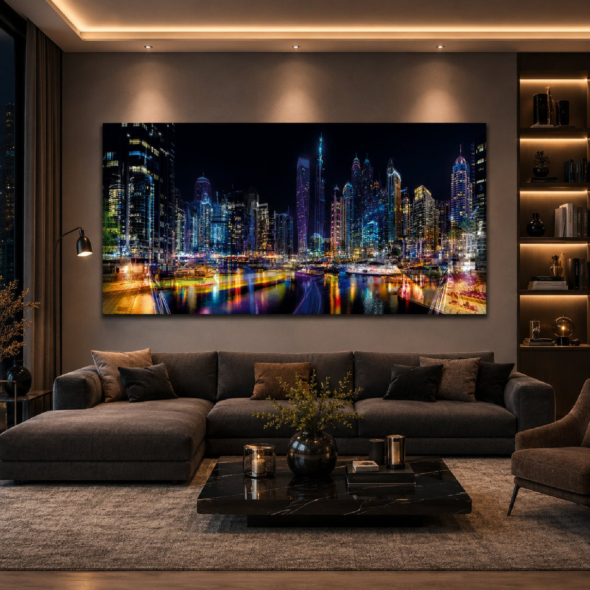 Dubai nights Illuminated Skyscrapers photographic art print by Cobra Art, alternate view 2