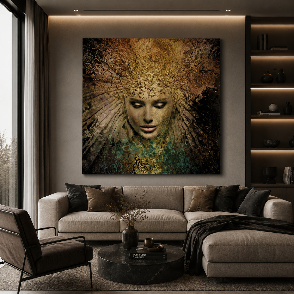 Golden Headdressed Woman Photographic Art | Oroa.com