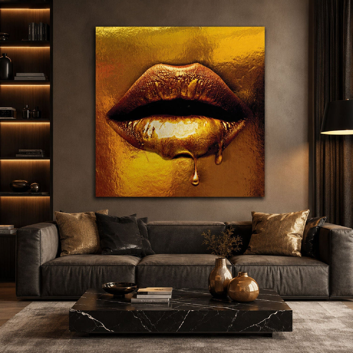 Taste of Gold Gold Dripped Lips photographic art print by Cobra Art, alternate view 2