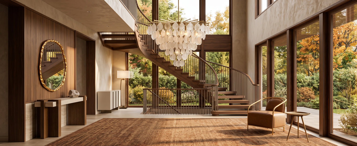 Autumn entryway by OROA featuring refined furniture, warm tones, layered textures, and seasonal décor.
