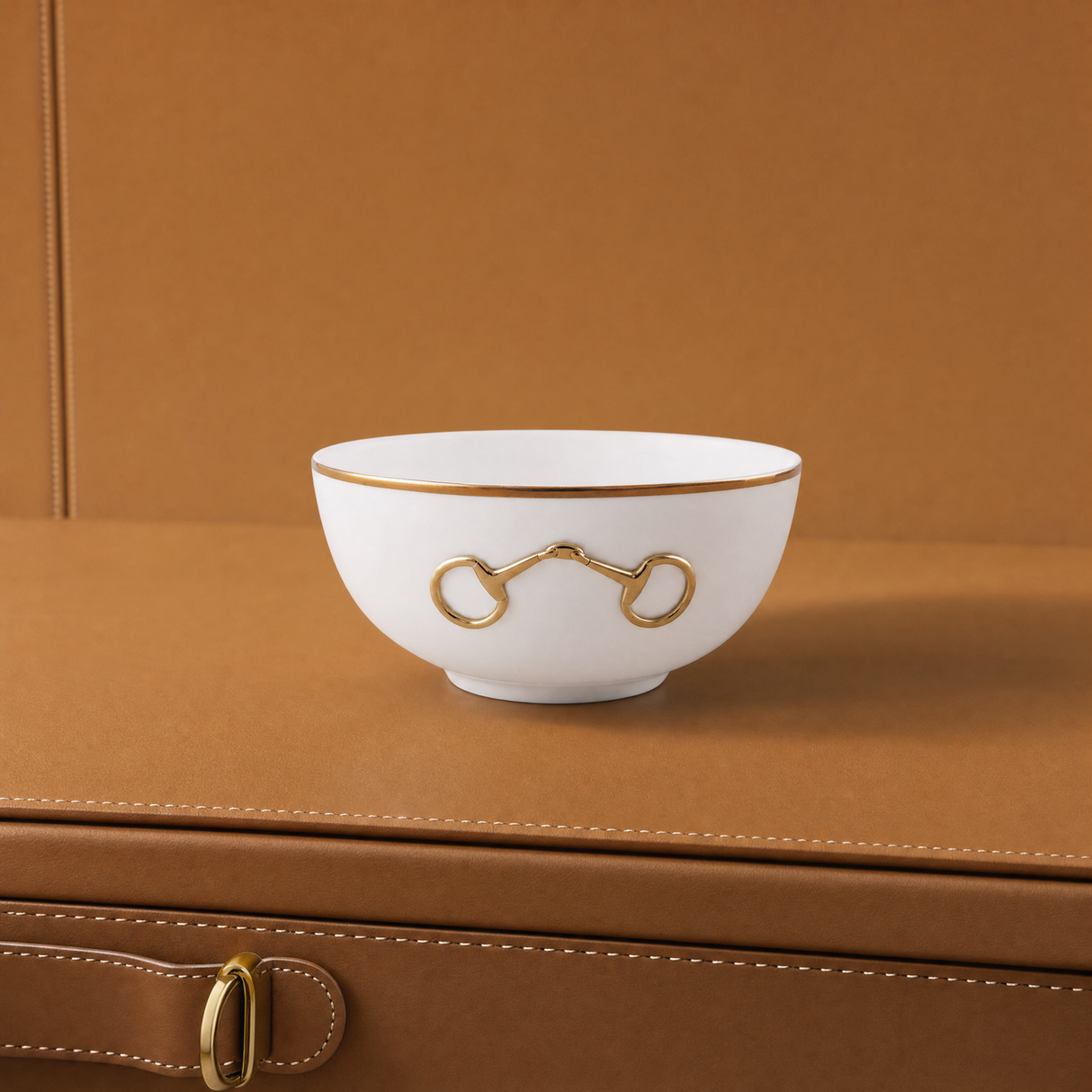 Gold Bit Bone China Round Cereal Bowl Gold Rim - OROA