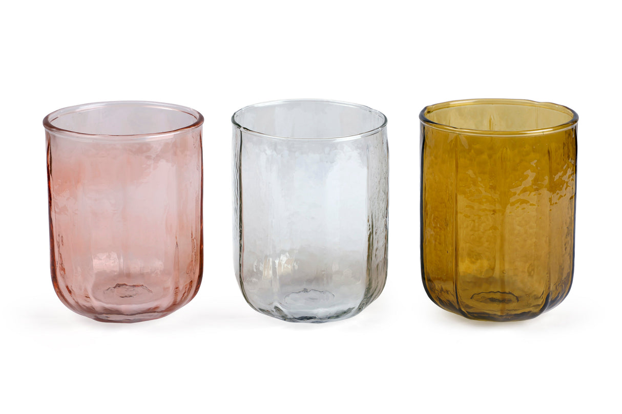 Hammered Water Glass , Natural - 4 X 3 Inches