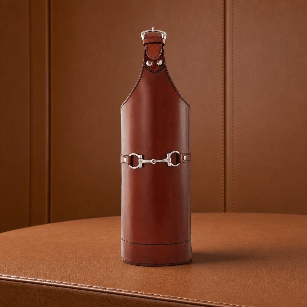 Equestrian Genuine Leather Bit Single Wine Bottle Carrier - OROA