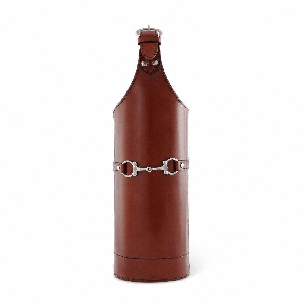 Equestrian Genuine Leather Bit Single Wine Bottle Carrier - OROA