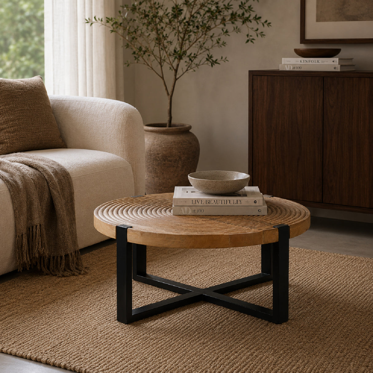 Modern European furniture - Round Wooden Fluted Coffee Table - www.oroa.com | Oroa.com