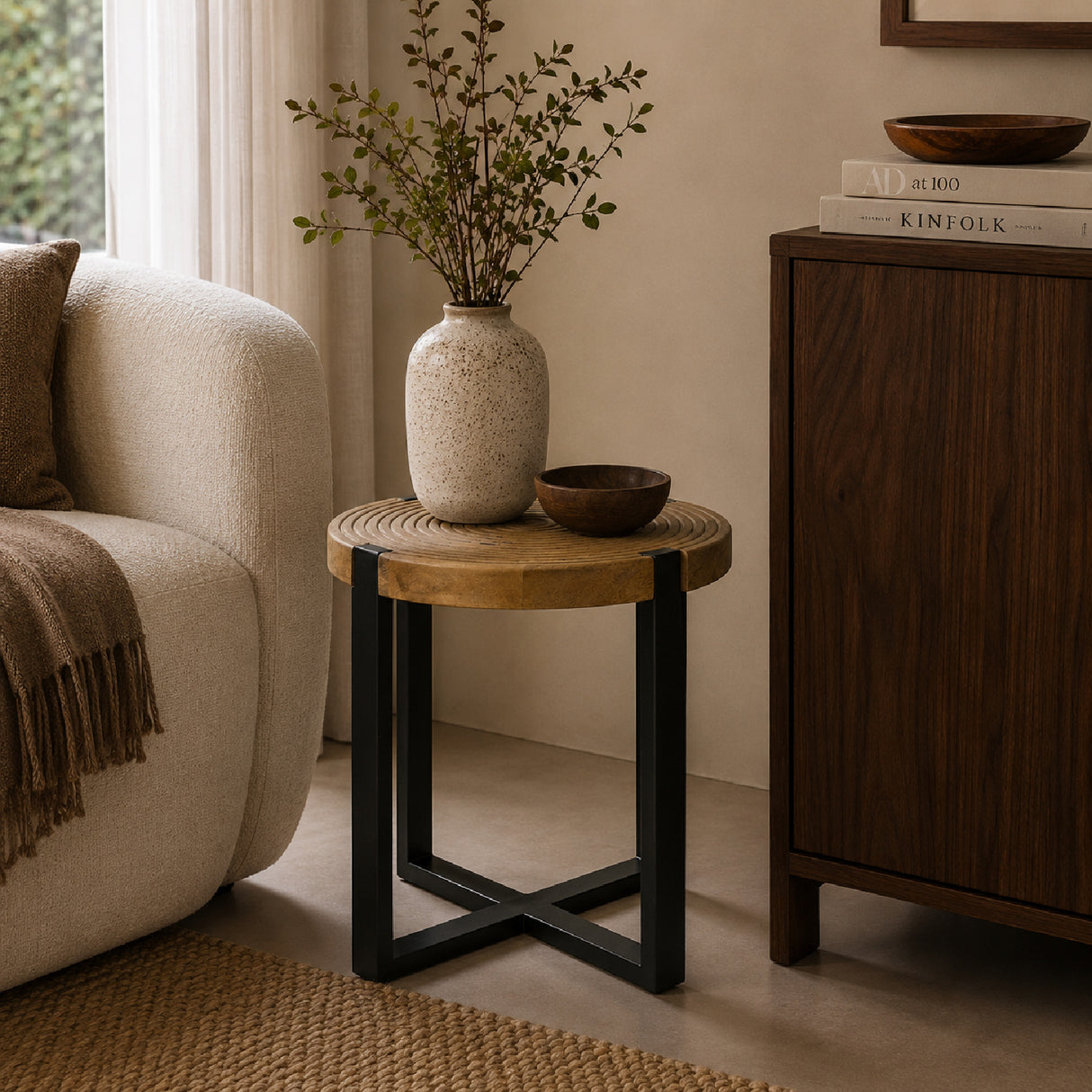 Modern European furniture - Round Wooden Fluted Side Table - www.oroa.com | Oroa.com