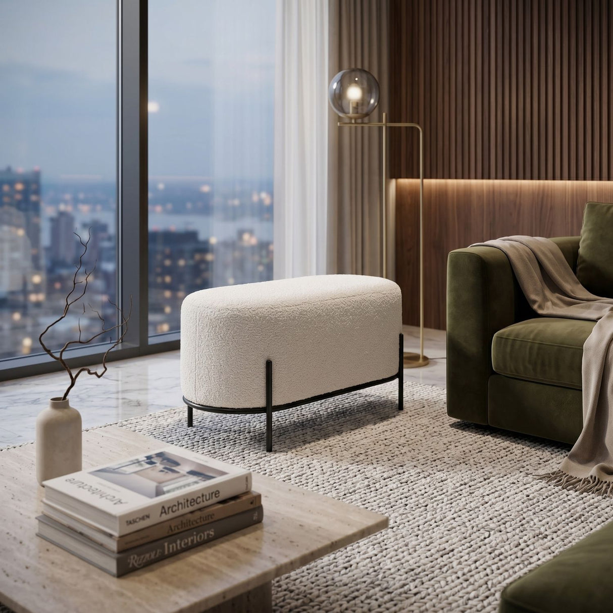 Modern furniture - White Cushioned Oblong Bench - www.oroa.com | Oroa.com