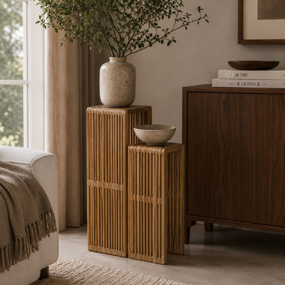 Modern European furniture - Slatted Teak Plant Stand Set (2) - www.oroa.com | Oroa.com