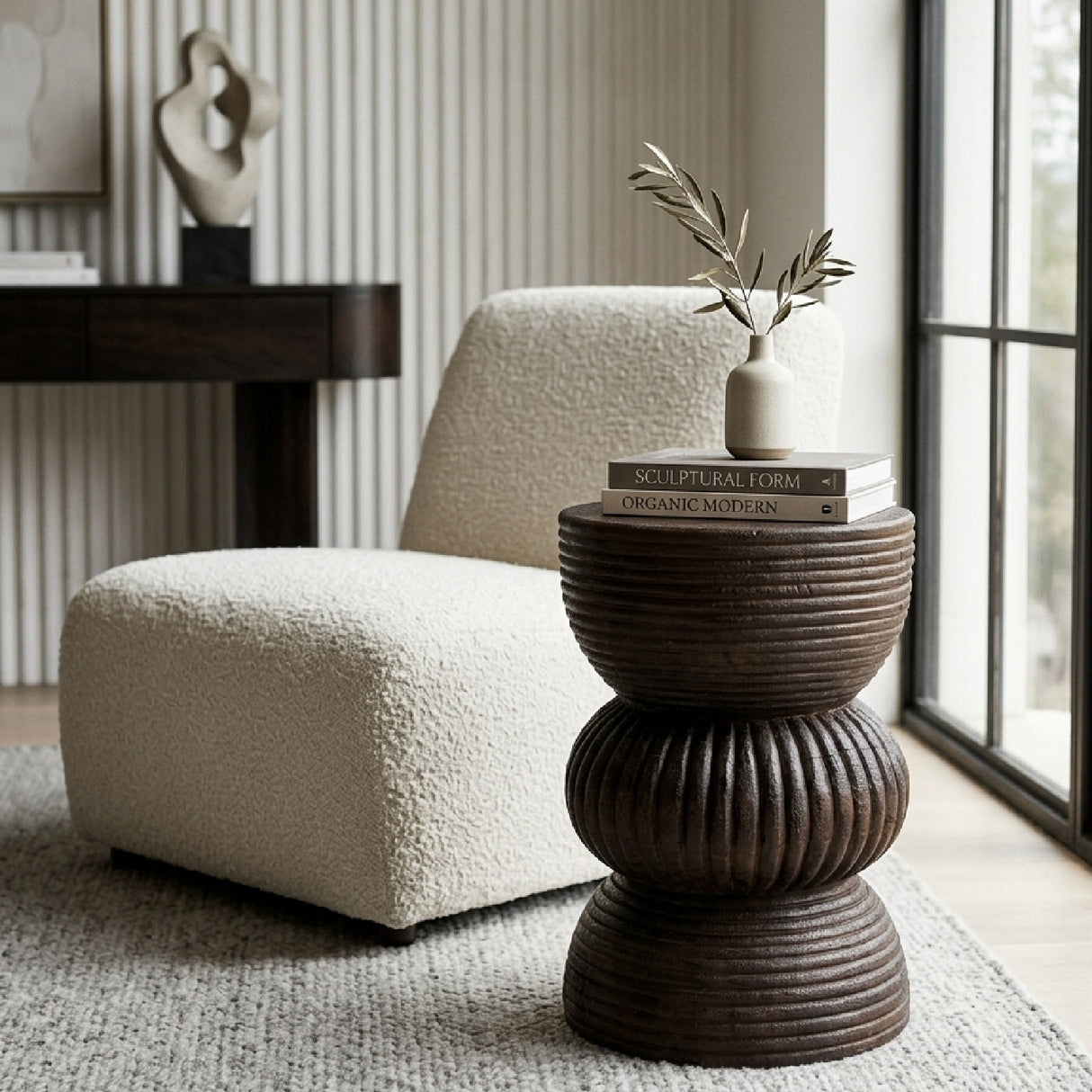 Modern European furniture - Brown Wooden Fluted Side Table - www.oroa.com | Oroa.com