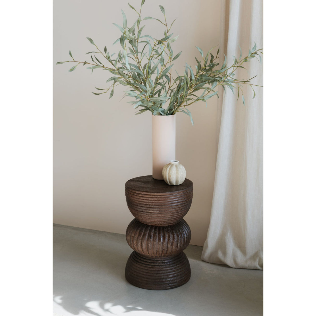 Modern European furniture - Brown Wooden Fluted Side Table - www.oroa.com | Oroa.com