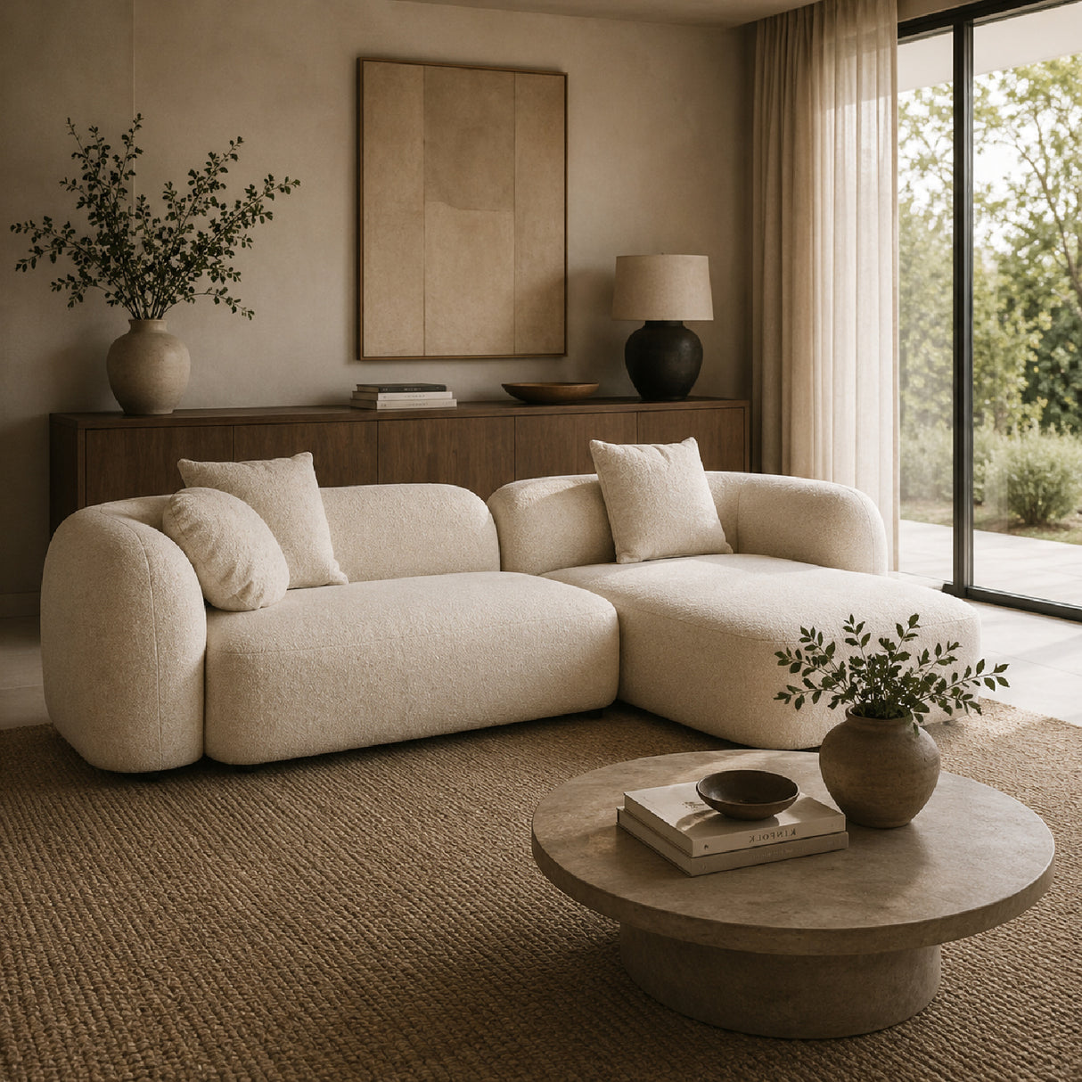 Beige Sofa with Chaise Lounge | Oroa.com