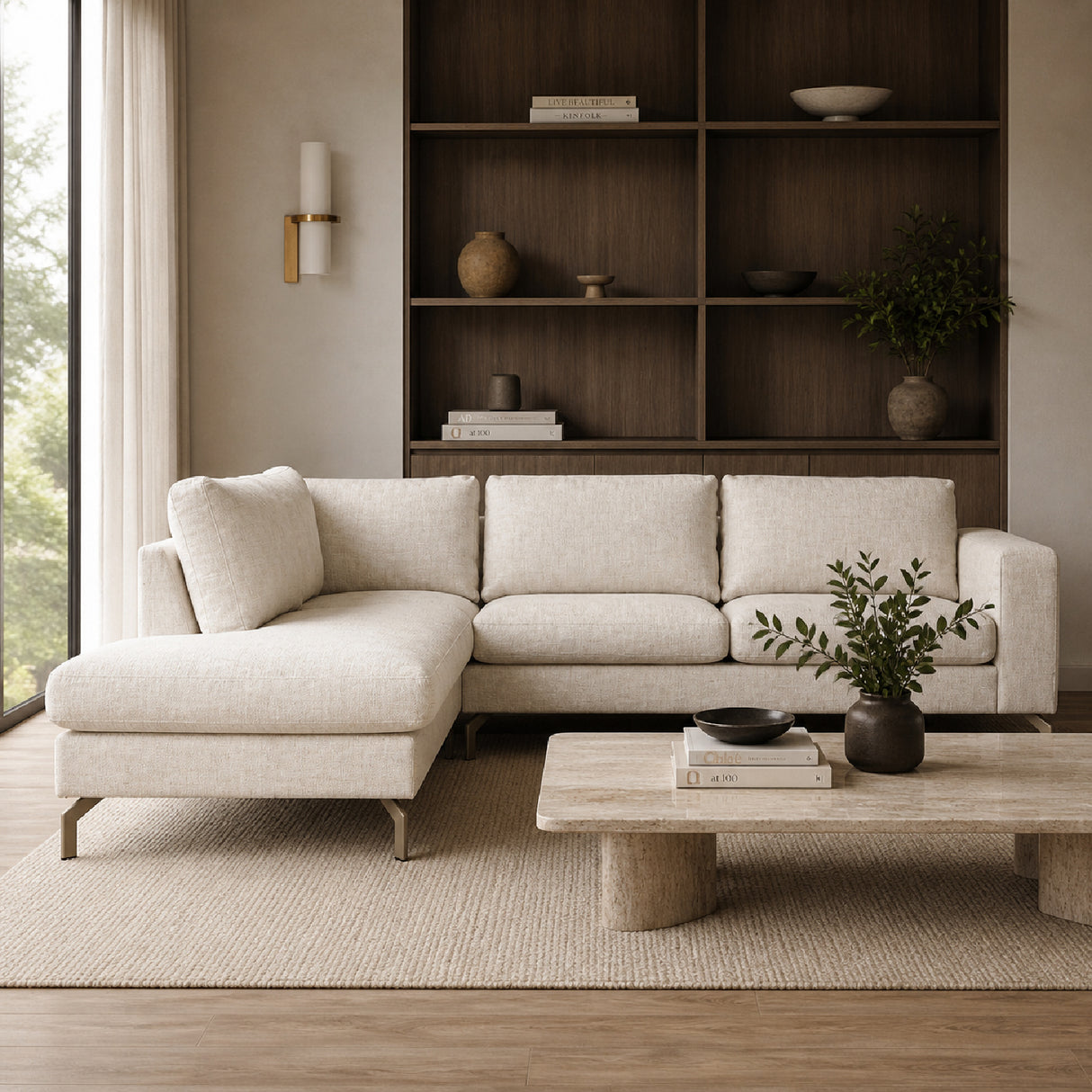 Modern furniture - Beige Fabric Corner Sofa - www.oroa.com | Oroa.com