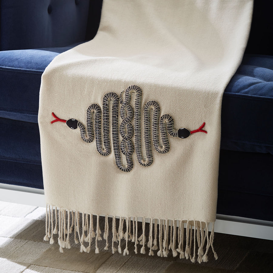 Black Beaded Wool Throw | Jonathan Adler Snake | Oroa.com