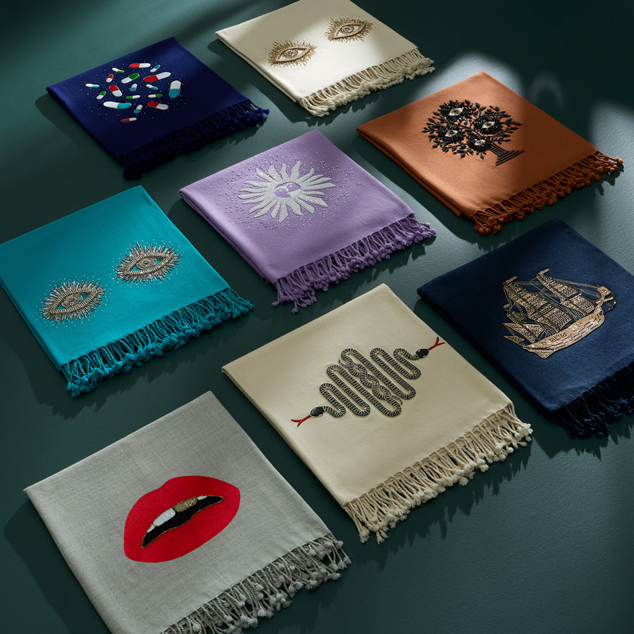 Embellished Merino Wool Throw | Jonathan Adler Lips | Oroa.com