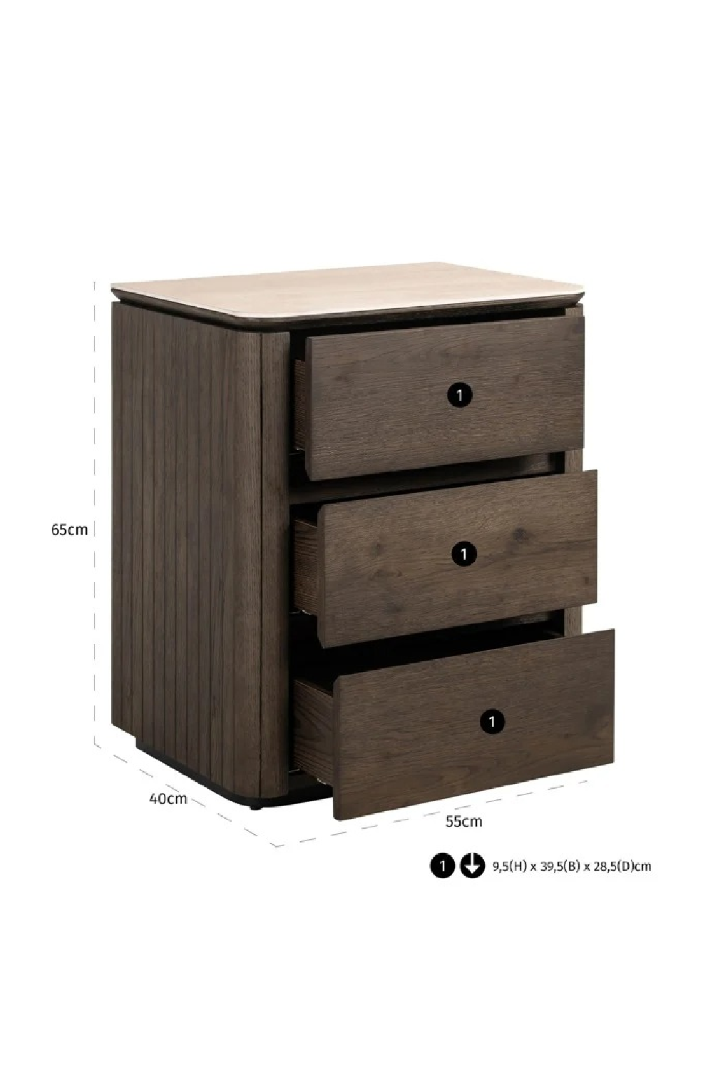 Brown Oak 3-Drawer Nightstand | Oroa.com