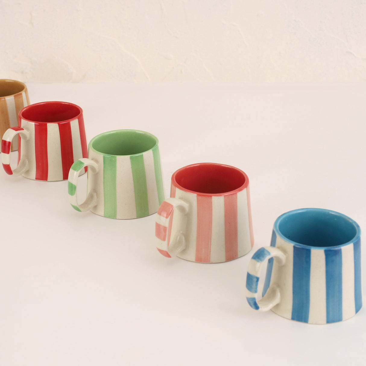Ceramic Blue Stripe Coffee Cup, 220ml – Handmade, Set of 4