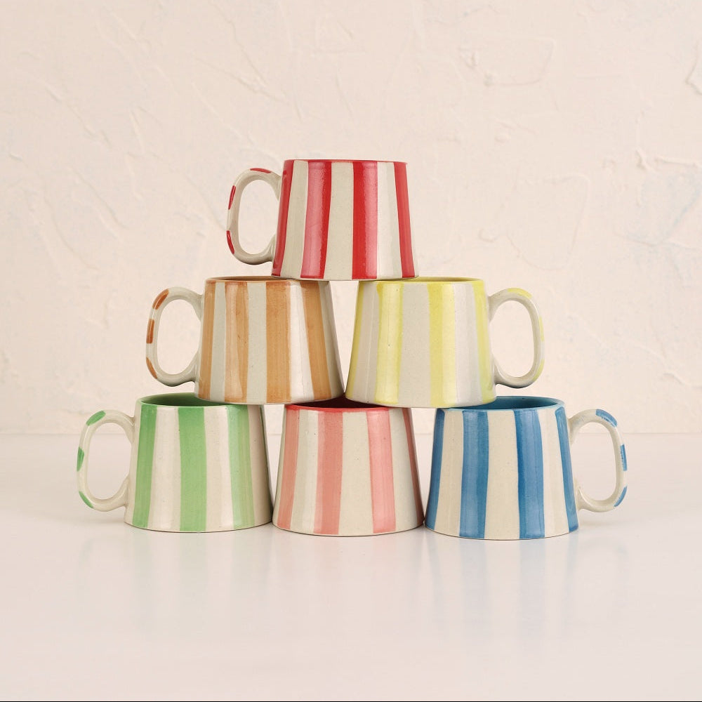 Ceramic Green Stripe Coffee cup- 220ml (SET OF 4)