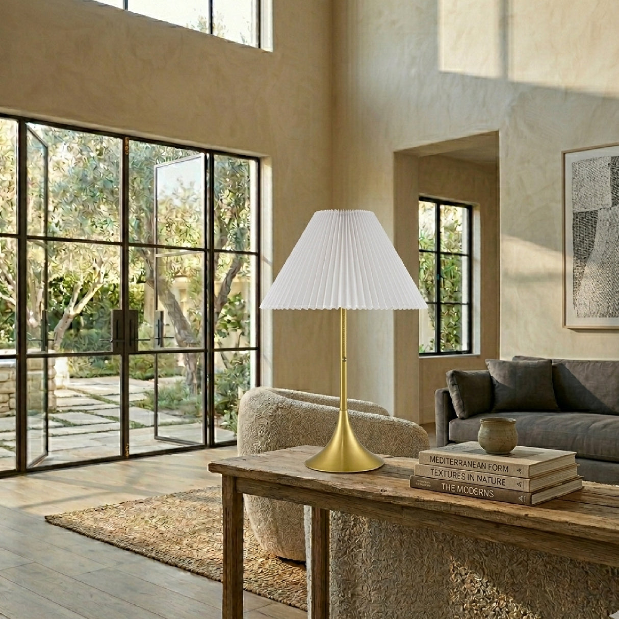 White Cotton Pleated Table Lamp | Oroa.com