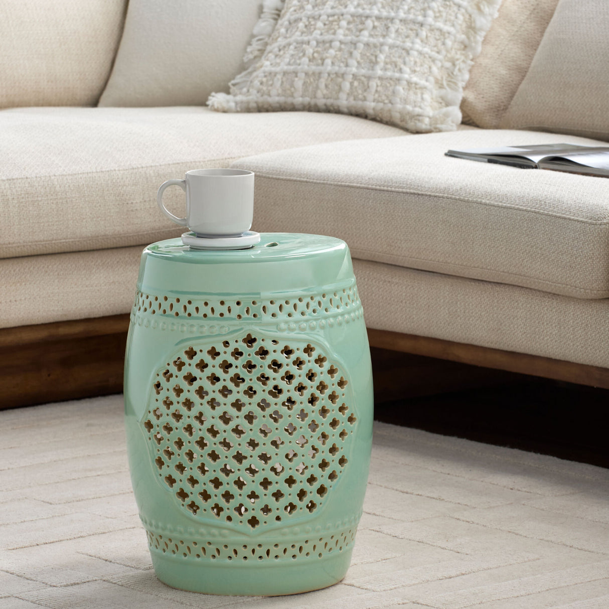 Modern European furniture - Green Quatrefoil Fretwork Garden Stool - www.oroa.com
