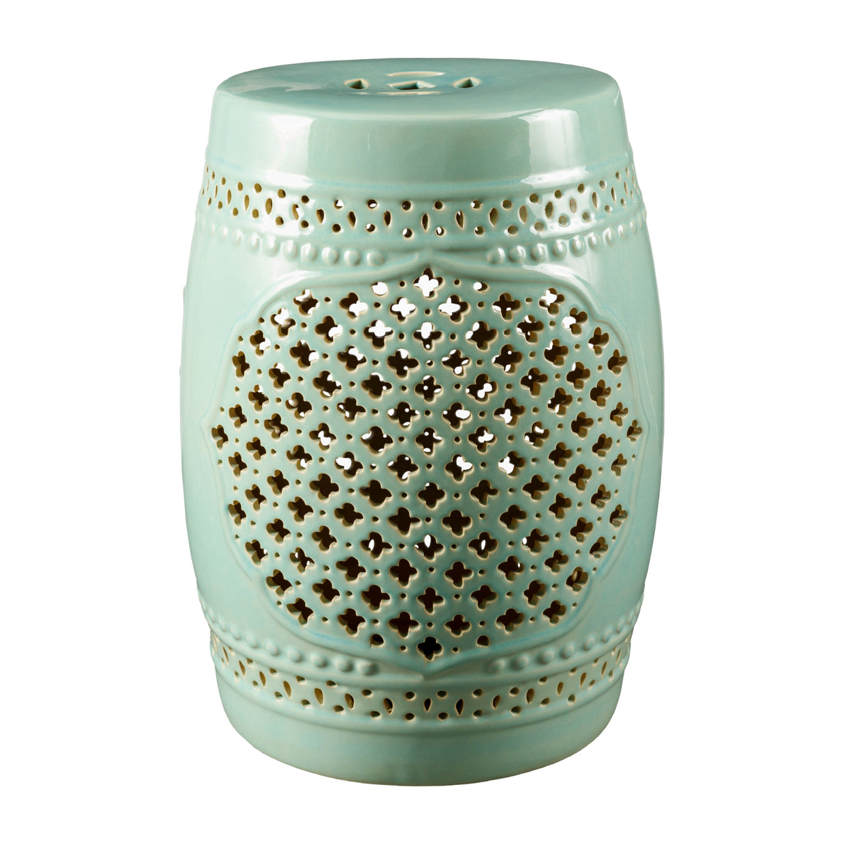 Modern European furniture - Green Quatrefoil Fretwork Garden Stool - www.oroa.com