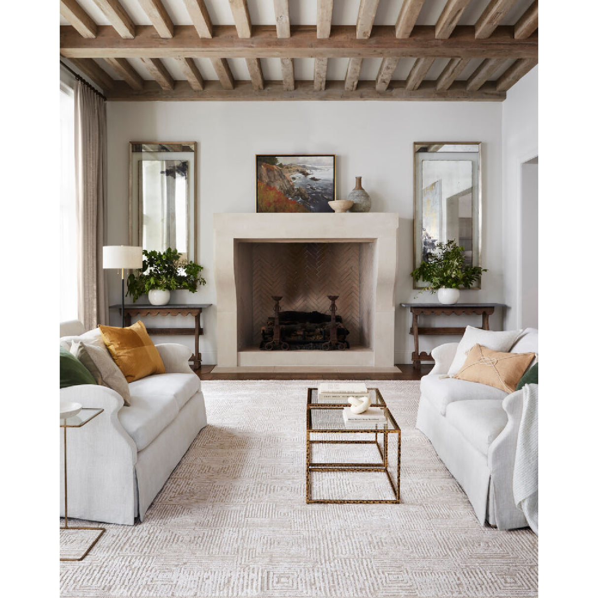 Cream Linen Pull-Switch Floor Lamp | Oroa.com