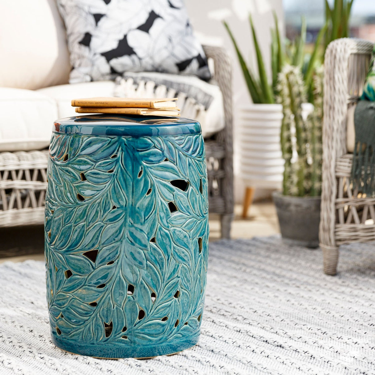 Modern European furniture - Carved Green Ceramic Garden Stool - www.oroa.com