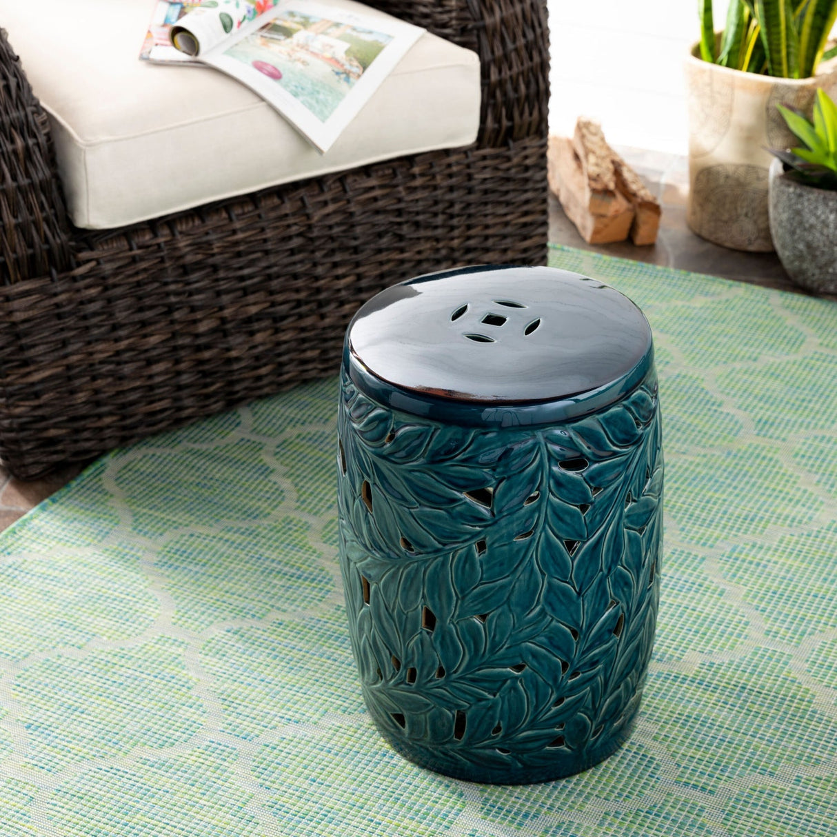 Modern European furniture - Carved Green Ceramic Garden Stool - www.oroa.com
