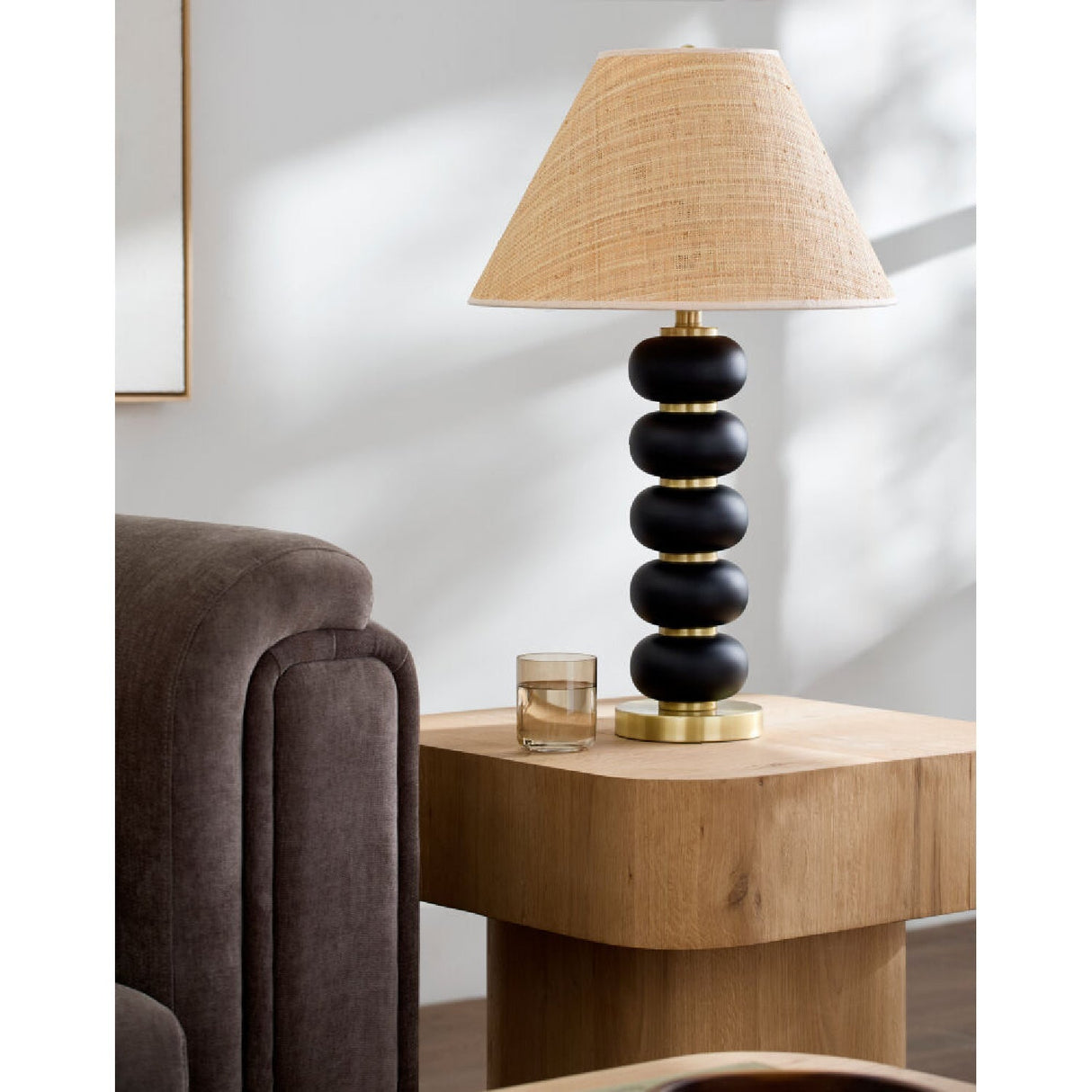 Modern European furniture - Black Wooden Seagrass Table Lamp - www.oroa.com