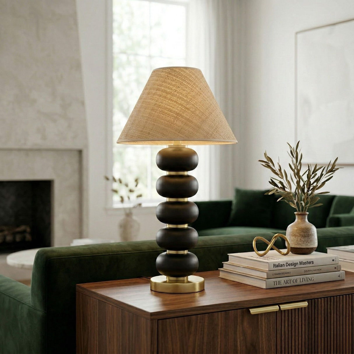 Black Wooden Seagrass Table Lamp | Oroa.com