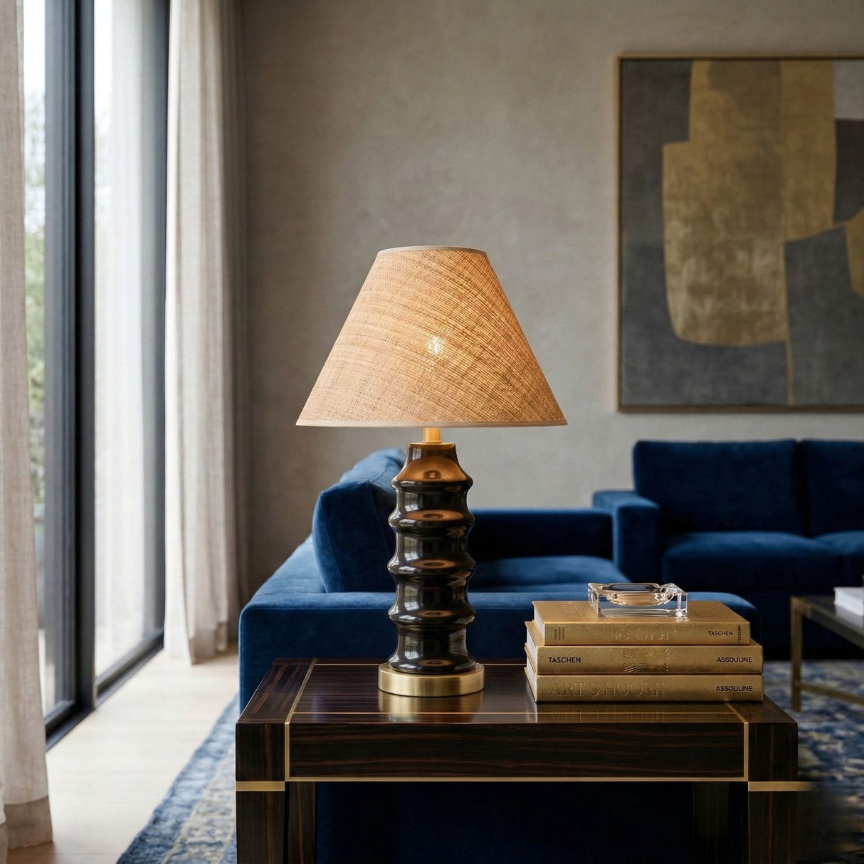 Black Ceramic Seagrass Table Lamp | Oroa.com