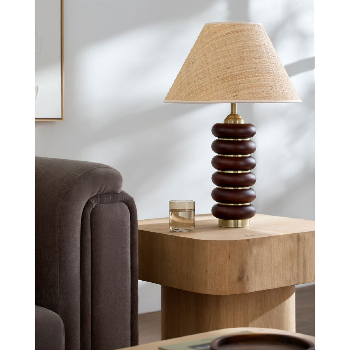 Modern European furniture - Brown Wooden Seagrass Table Lamp - www.oroa.com