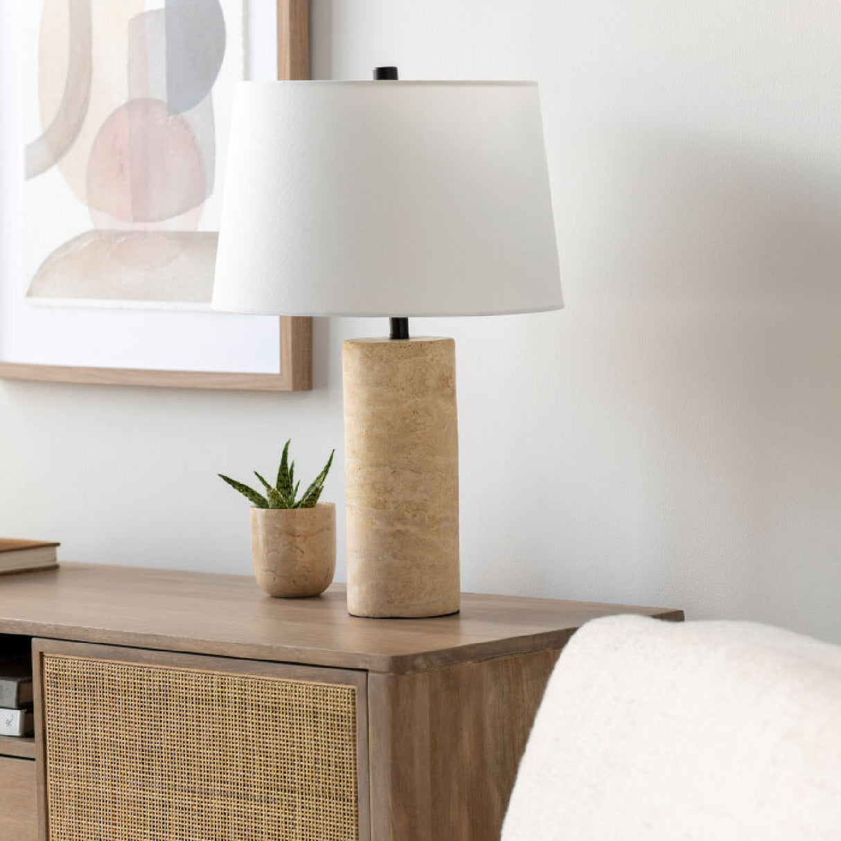 Modern European furniture - Beige Travertine Accent Table Lamp - www.oroa.com