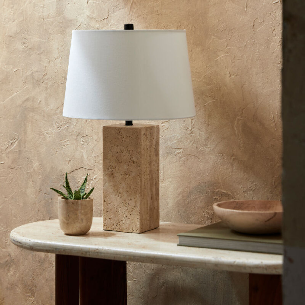 Modern European furniture - Beige Travertine Accent Table Lamp - www.oroa.com