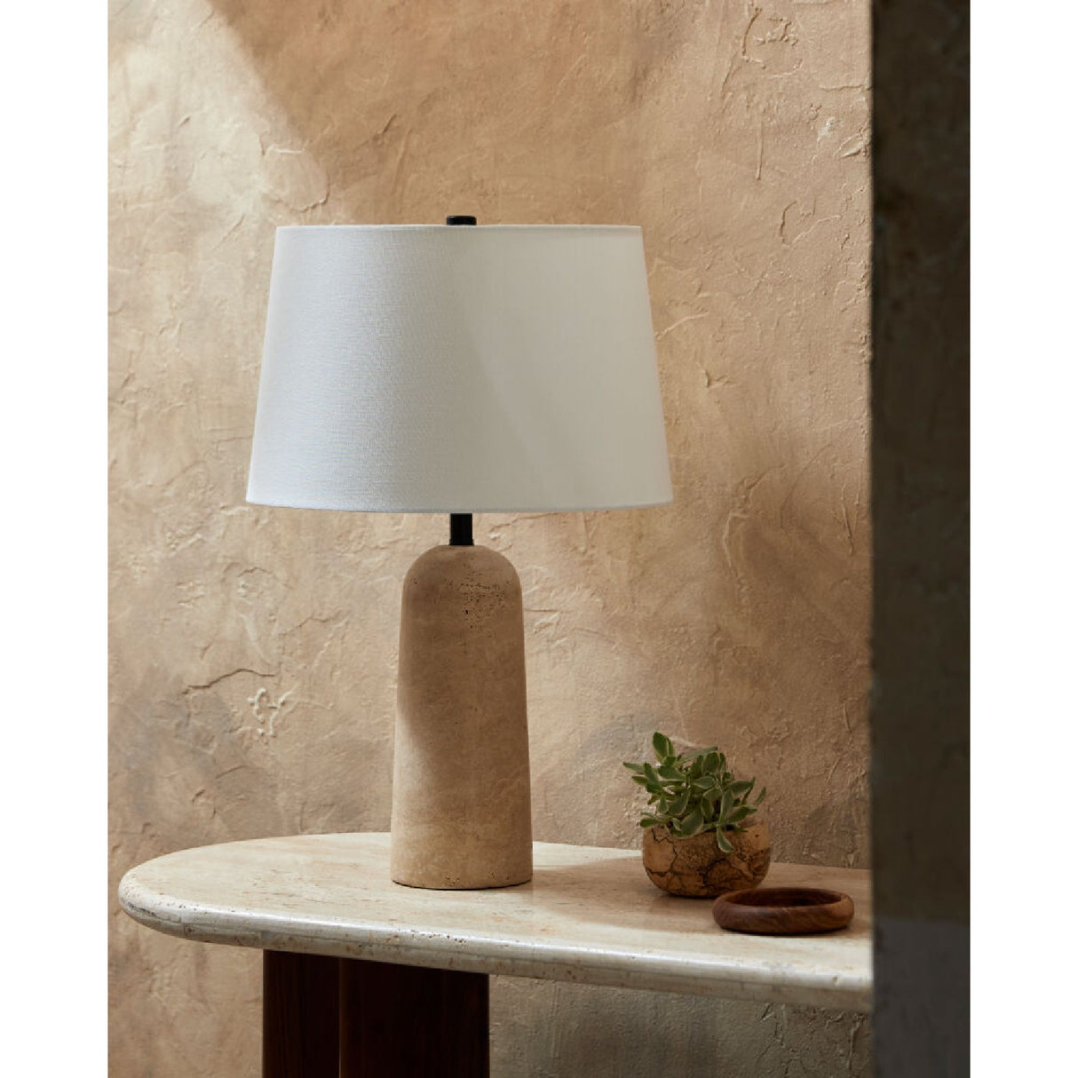 Modern European furniture - Travertine Base Accent Table Lamp - www.oroa.com